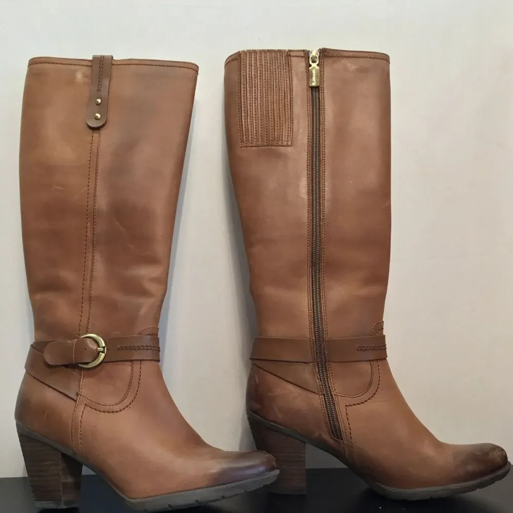 Blondo Fiby B4874 Cognac Waterproof Leather Knee High Boots Size 7
